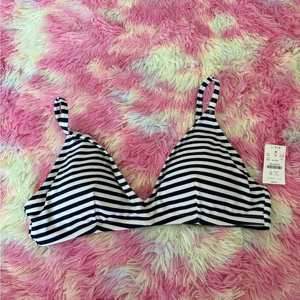 J. Crew Black and White Striped Bikini Top